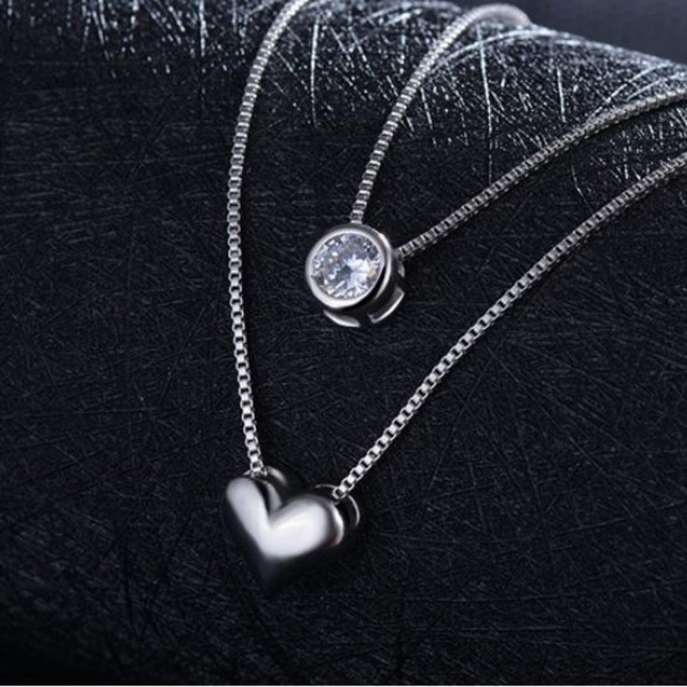 NEW 925 Sterling Silver Diamond Heart Necklace B - Picture 9 of 12